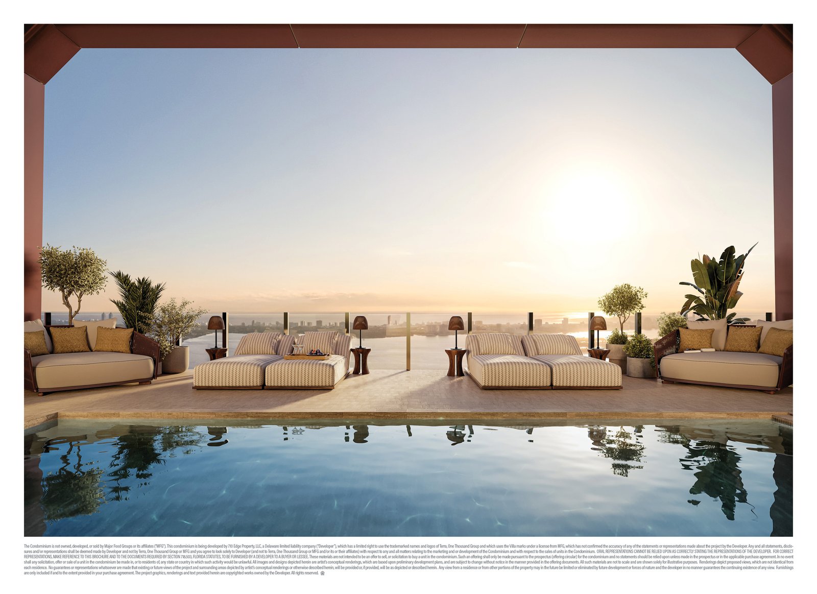 Villa Miami Edgewater — Outdoor pool deck sunset